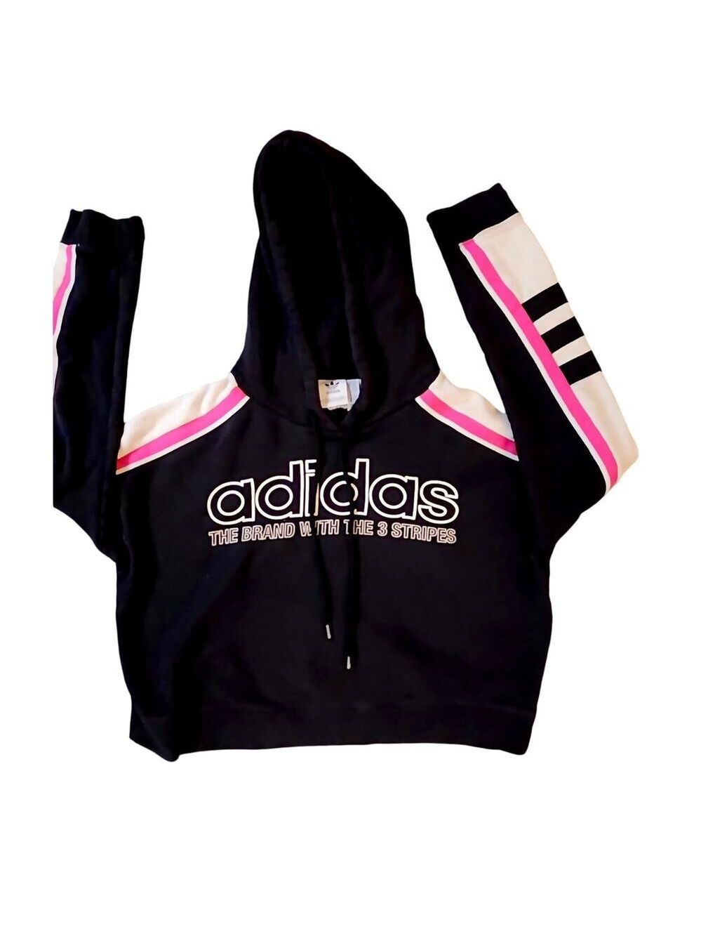 Rare Adidas Y2K Color-Block Cropped Hoodie 💗🖤 Retro Moto size xsmall - Picture 3 of 8